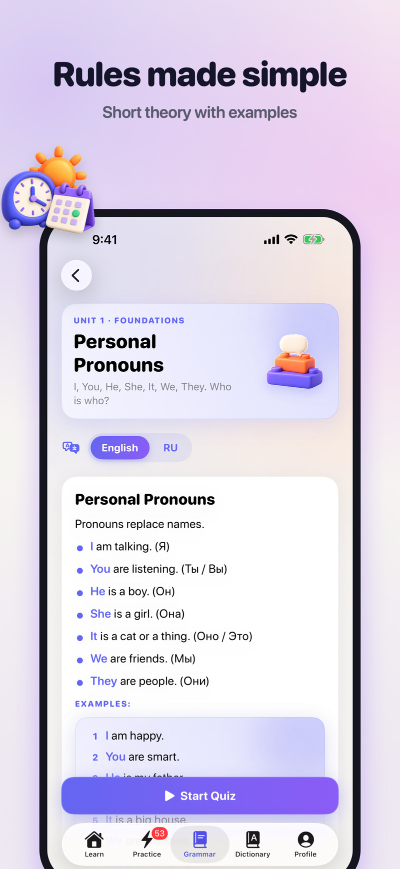 Personal pronouns lesson with short rules and examples