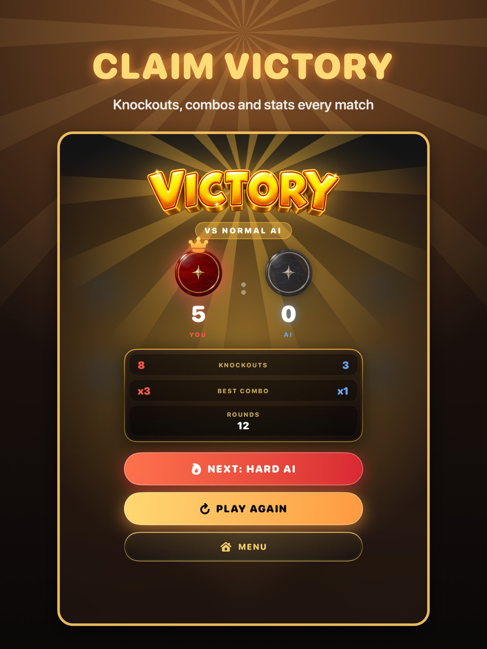 iPad: victory screen with the final score and match stats