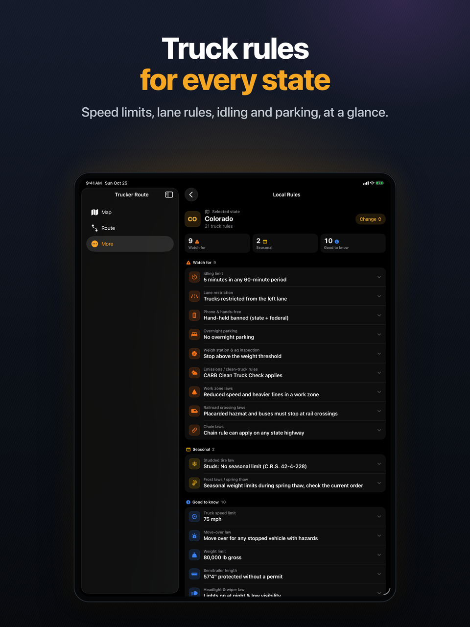 iPad: Local Rules for Colorado: 21 truck rules, from the idling limit to work zone fines