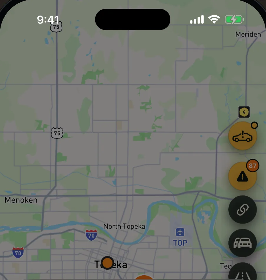 Map of Topeka, Kansas, with a closure on I-70